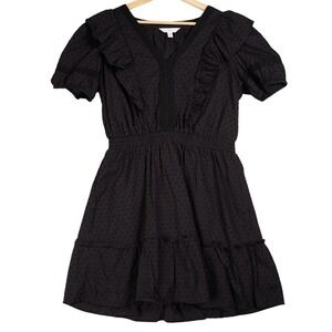 LC Lauren Conrad Black Swiss Dot Ruffle Smocked Tiered Mini Dress Womens Medium